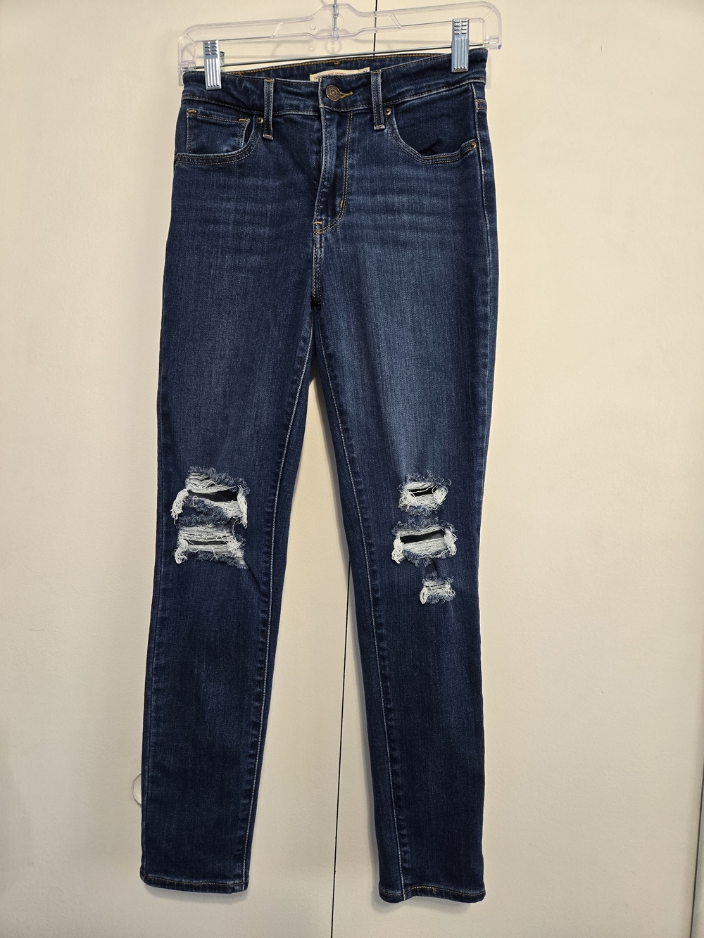 Levi's 721 High Rise Skinny Ankle Jeans Distressed Dark Wash‎ W26